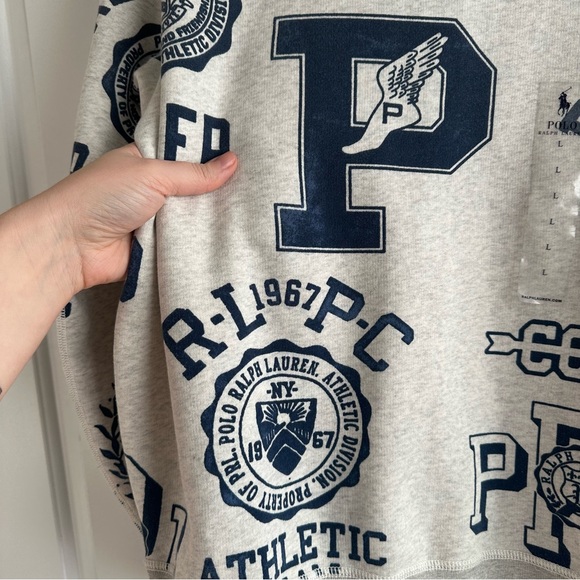 Polo Ralph Lauren Heather Gray Navy Tennis Collegiate Graphic Sweatshirt NWT - Picture 5 of 7